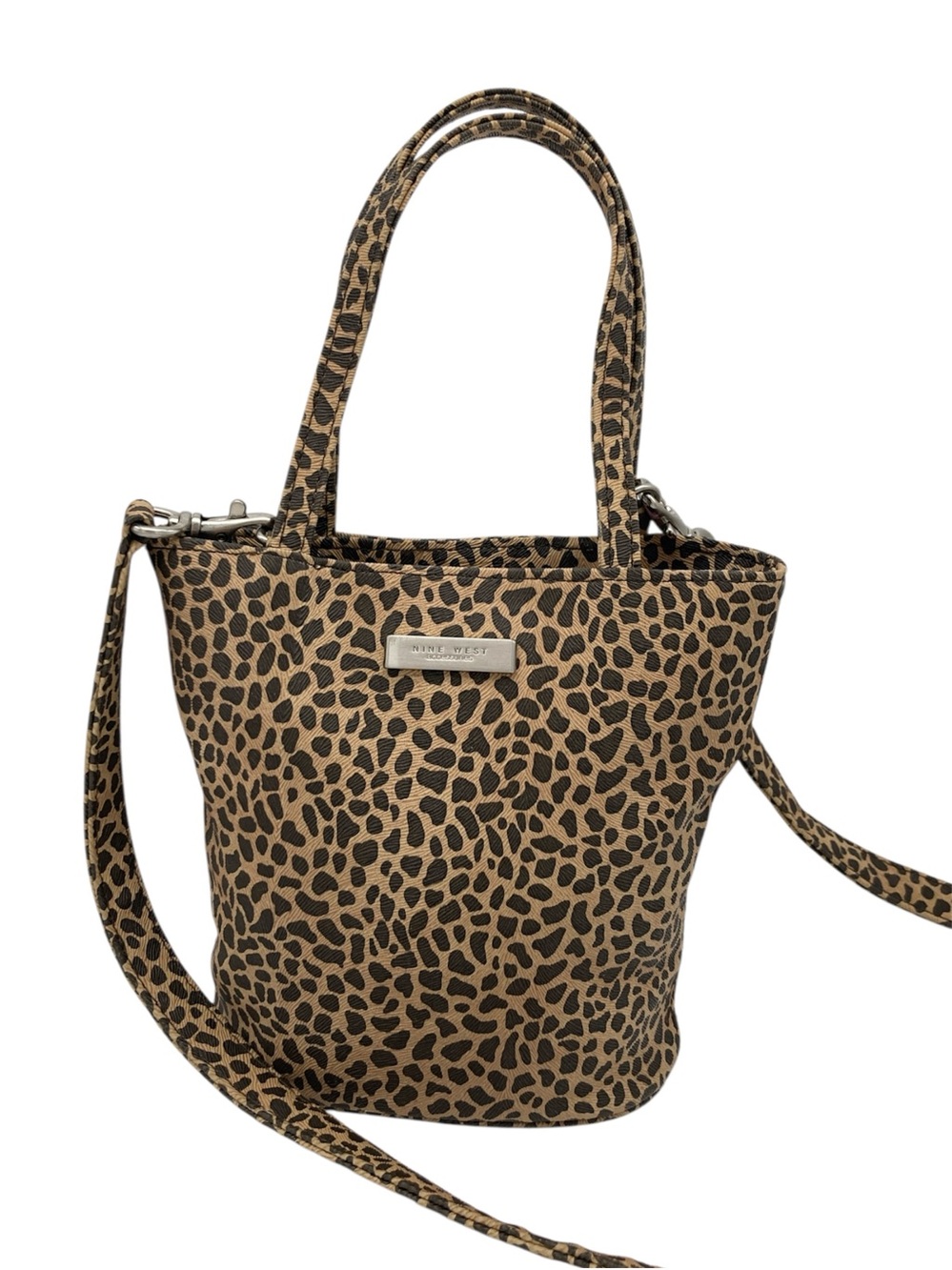 Nine West Faux Leather Leopard Print Bucket Bag